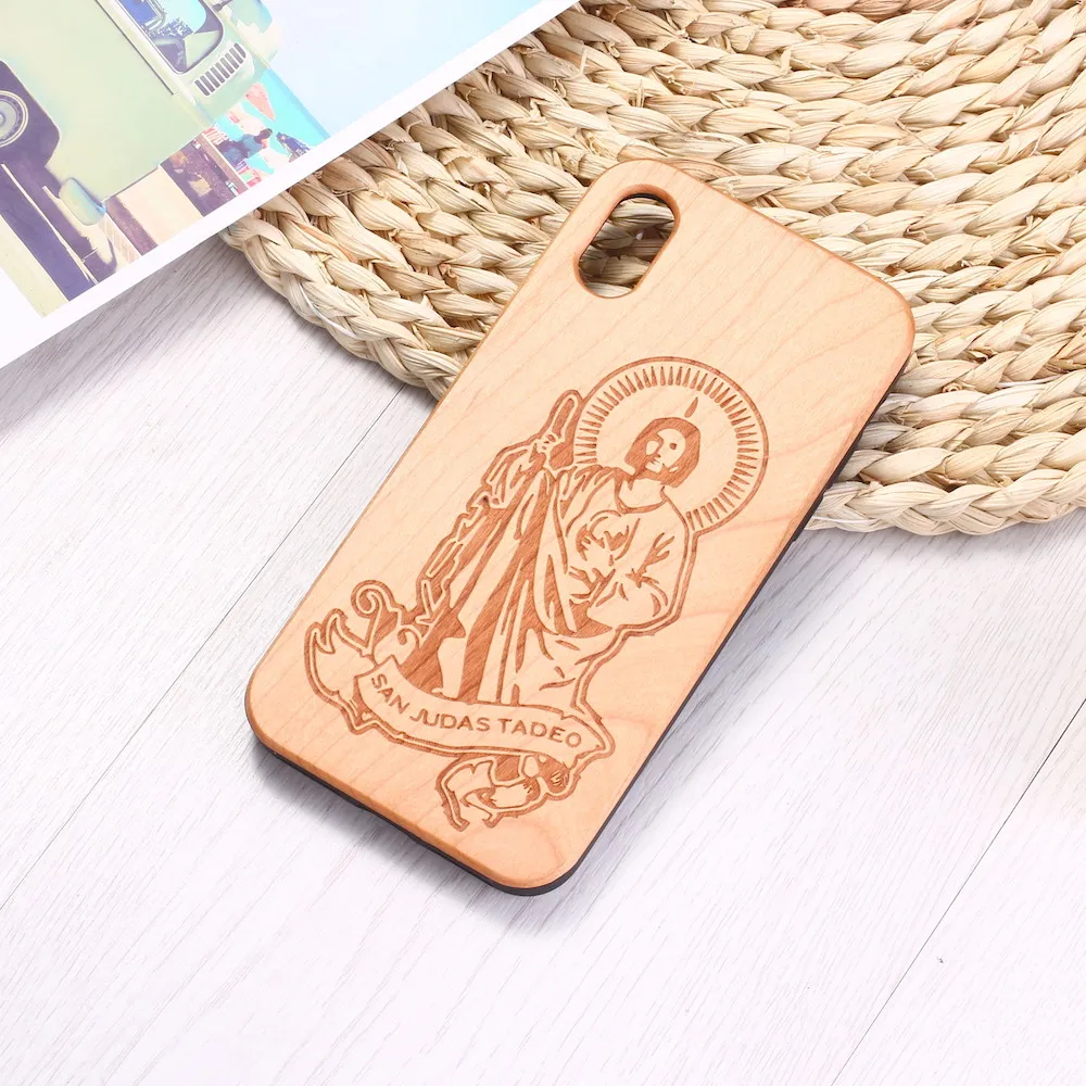 Сан Tadeo с гравировкой из натурального дерева чехол для телефона Funda iPhone12 6 6S 6Plus 7