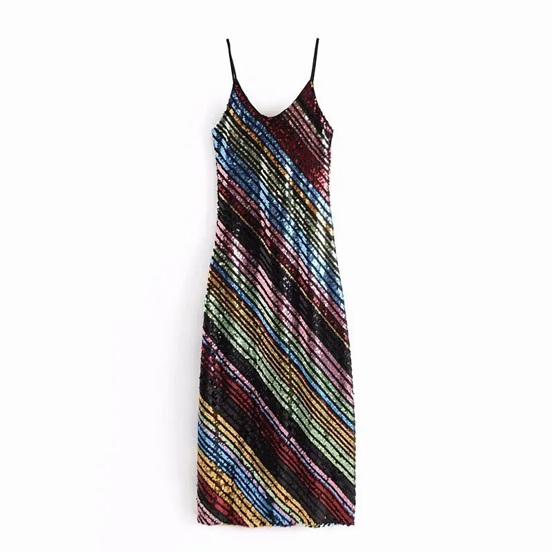 

2018 Western Style Autumn And Winter Women's Dress New Style Camisole Sequin Long Dress