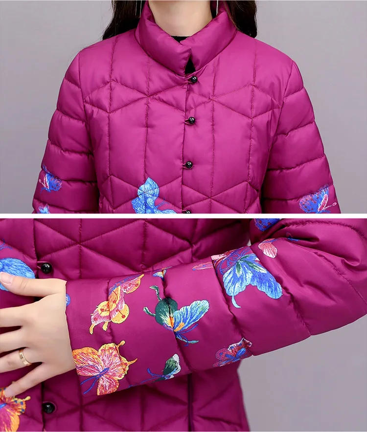 UHYTGF parkas mujer, Национальный стиль, пуховик, теплое зимнее пальто для женщин, модное, Ретро стиль, с принтом, длинное пальто, 4XL размера плюс, tops1046