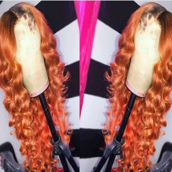 

Ombre Orange 4*4 Silk Top Lace Front Wig Human Hair Loose Deep Glueless Average Cap Wig With Baby Hair For Black Women