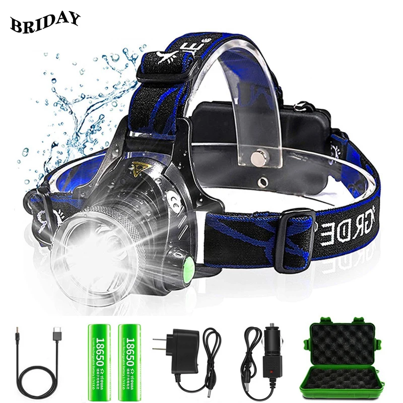 

LED Headlamp Rechargeable Head Lamp Zoomble Headlight Waterproof Torch T6 L2 Flashlight Three Light Modes USB Charging Camping