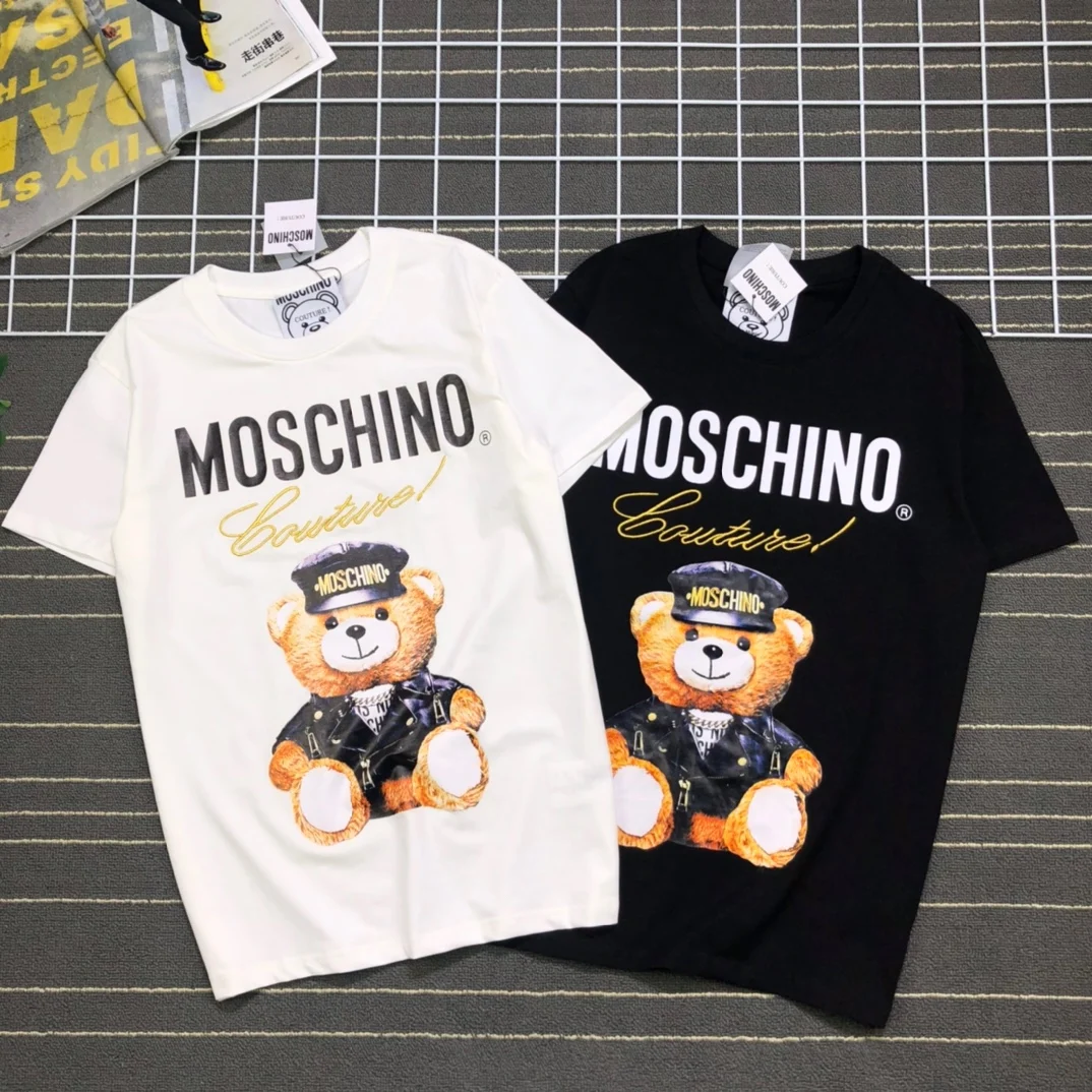 Модные высококачественные футболки Moschino из 100% хлопка топы унисекс с золотой