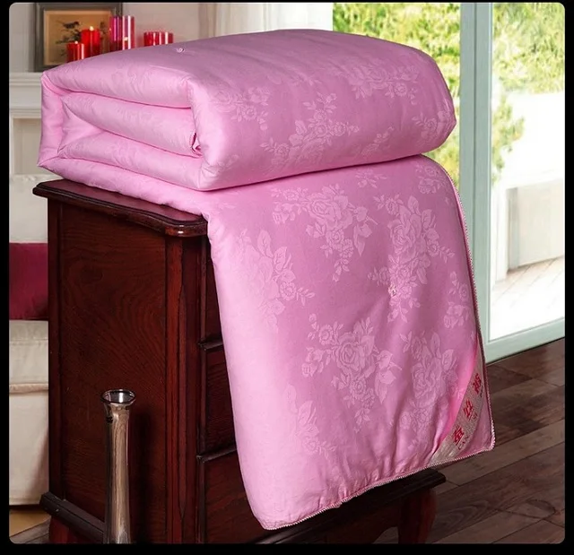 Зима осень толстый шелк одеяло шелк заполнены одеяла качество Уютный хлопок сатин жаккард ткань покрытие лето шелковые одеяла - Цвет: Розовый