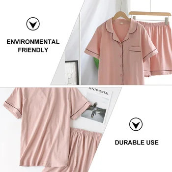 

1 Set Summer Nightgown Short Sleeved Shorts Soft Cotton Pajamas (Pink)