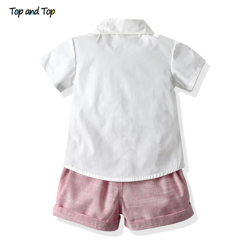 Summer Kids Baby Boy Formal Suit Short Sleeve Shirt + Suspender Pants Casual Clothes Outfit Gentleman Set 2PCS