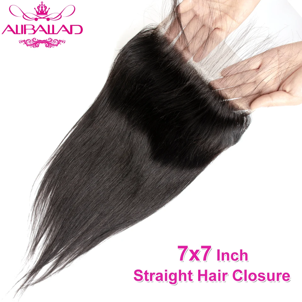 

7x7 Lace Closure Remy Brazilian Straight Human Hair Closure Pre Plucked With Baby Hair 130% Density Lace Closure Aliballad Hair