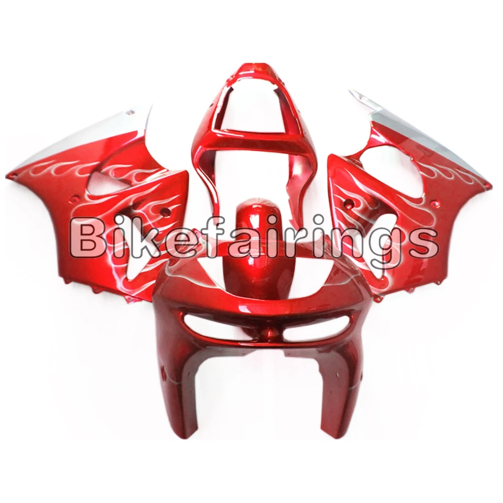 

Red and Silver Flames Cowling For Kawasaki Fairing Kit 1998 1999 98 99 ZX-6R ZX 6R 98 99 zx6r 636 Complete Body Work
