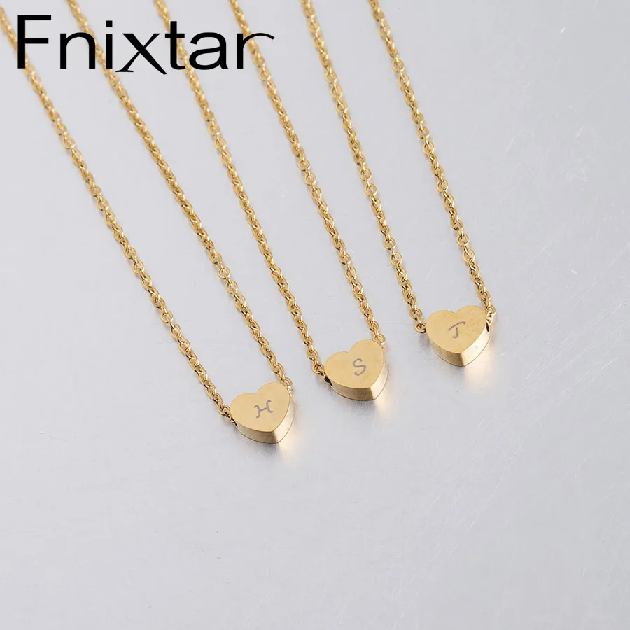 

Fnixtar Stainless Steel Mirror Polished A-Z Initial 26 Letters Heart Charm Necklace Alphabet Bead Necklace 10piece/lot