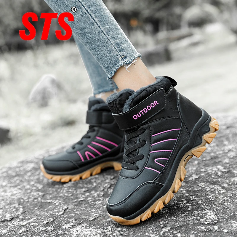 

STS Women's Winter Snow Boots Keep Warm Ankle Boot Women's Outdoor Hiking Shoes Women With Fur Winter Ladies Sneakers Lace-Up