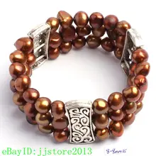 Красивый 8-9 мм коричневый натуральный пресноводный жемчуг модные эластичные браслеты ювелирные изделия