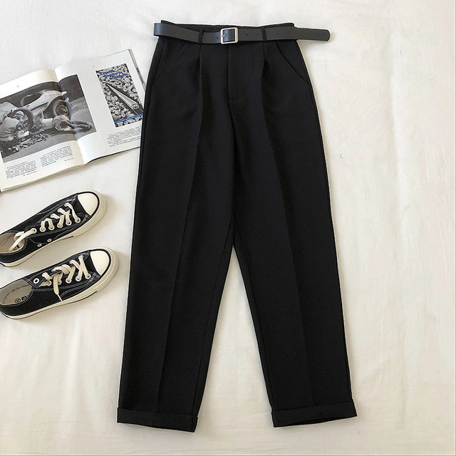 Office Lady Work Leisure Suit Pants 2021 Korean Solid Spring Autumn Casual High Waist Ankle Length Harem Pants