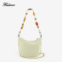 FSISLOVER, женская сумка через плечо, Ранняя весна, ins, сумки на плечо для женщин, мягкая фланелевая Винтажная сумочка с акриловыми бусинами и цепочкой