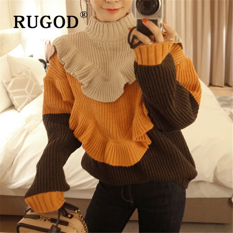 RUGOD Waveselvedge, вязаный свитер, цветной пуловер, джемпер, зимние топы для женщин, трикотаж, корейский стиль, женские свитера