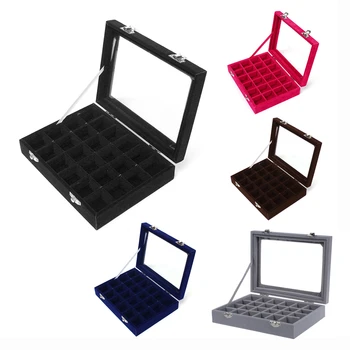 

24 grid Display Box Jewelry Storage Glass Bracelet Watch pillow Buckle