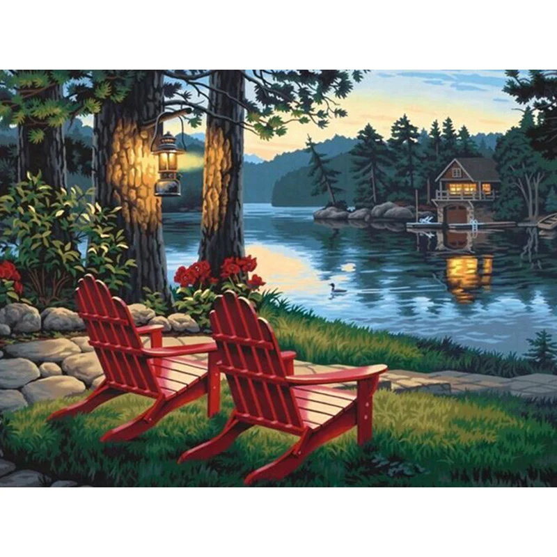 5D Diy Daimond Painting Cross-stitch Landscape 3D Diamond Round Rhinestone Embroidery Diamant Park Scenery | Дом и сад
