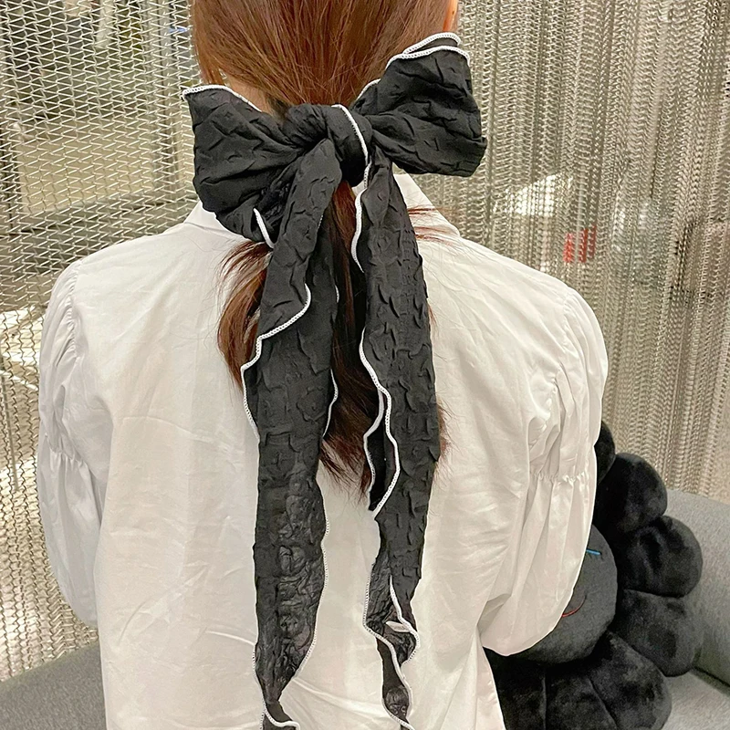 Pleated Embossed Solid Color Cotton Diamond Scarf Female Spring  Summer Soft Versatile Korea 150*30cm Decorative Small Shawl E41