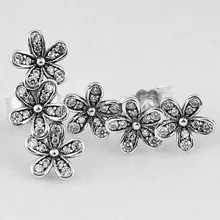 Оригинальные ослепительные серьги ромашки с кристаллами для женщин, 925 пробы серебряные серьги, свадебный подарок, ювелирные изделия в европейском стиле DIY