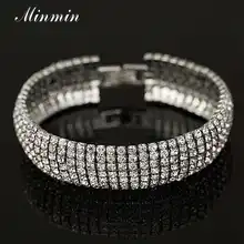 Minmin классический Серебряный Золотой цвет кристалл свадебные браслеты для женщин Блестящий Свадебный браслет, полностью из стразов и браслет ювелирные изделия MSL431