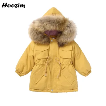 

Winter Yellow Warm Faux Fur Jacket For Girls 2-11 Years European Minimalist Solid Park Child Beige Fur Cap Outerwear Coat Boys