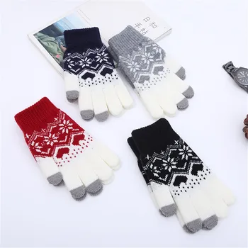 

Womens Men Winter Hand Gloves Christmas Knit Click Screen Fingers Screen Warm Fleece Gloves Guantes Luvas W2
