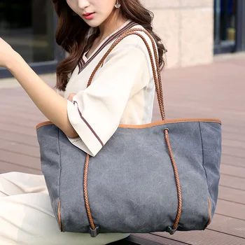 

Canvas Bag WOMEN'S Bag Shoulder Bag Korean-style-Style Artistic Simple Versatile Hand Large Bag Shopping Bag