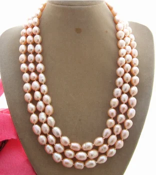 

beautiful 3Strad Natural 8x10MM Pink Pearl Necklace