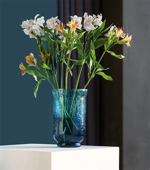 

Ice Crack Gradient Color Glass Vase Rich Bamboo Lily Dried Flower Flowers Vase Living Room Office Bedroom Decorations
