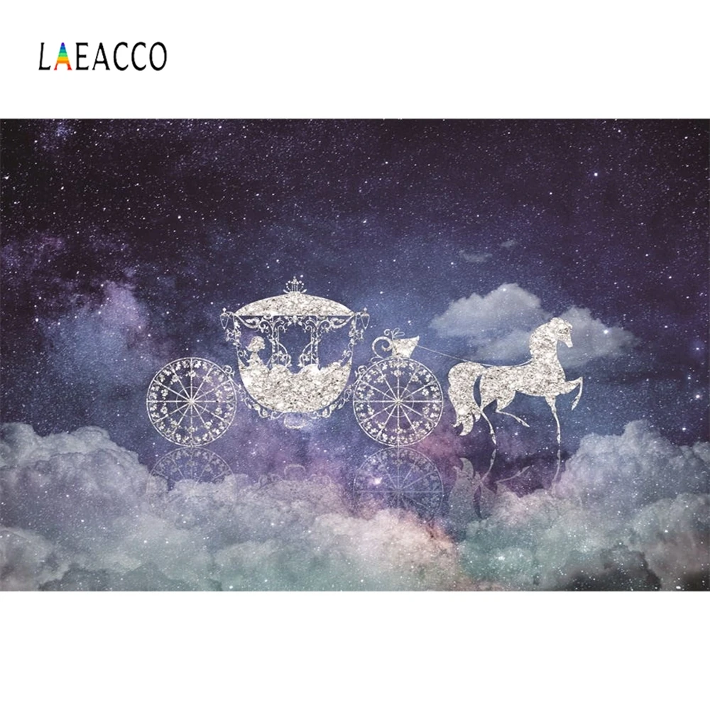 

Laeacco Shiny Stars Sky Backdrops Dream Carriage Photocall Romantic Portrait Photographic Background For Photo Studio Decoration