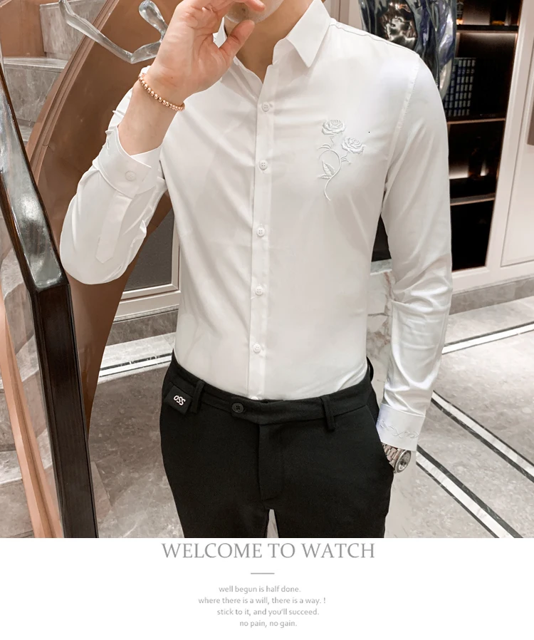 Camisa Masculina Новая Корейская мужская рубашка с вышивкой Kemeja Pria, приталенная Мужская рубашка с длинным рукавом, весна