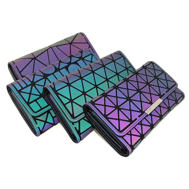 

Manufacturers Direct Selling New Style Geometry Rhombus Night Light Three-fold Wallet Women's Color Changing Tri-fold Bag Miyake