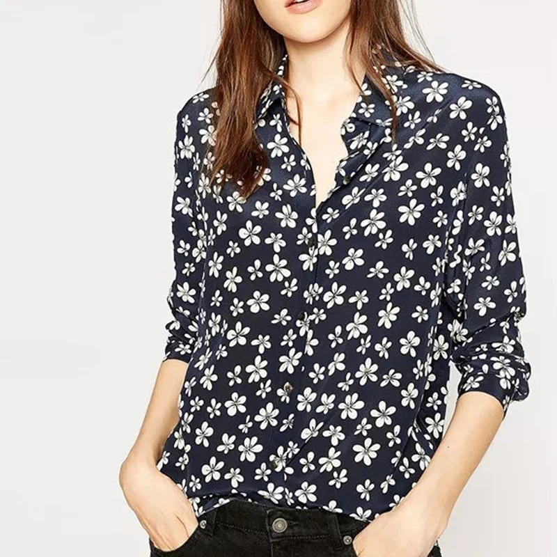 

Women Shirt Print Soft Heavy Sand Wash Silk Long Sleeve Shirt