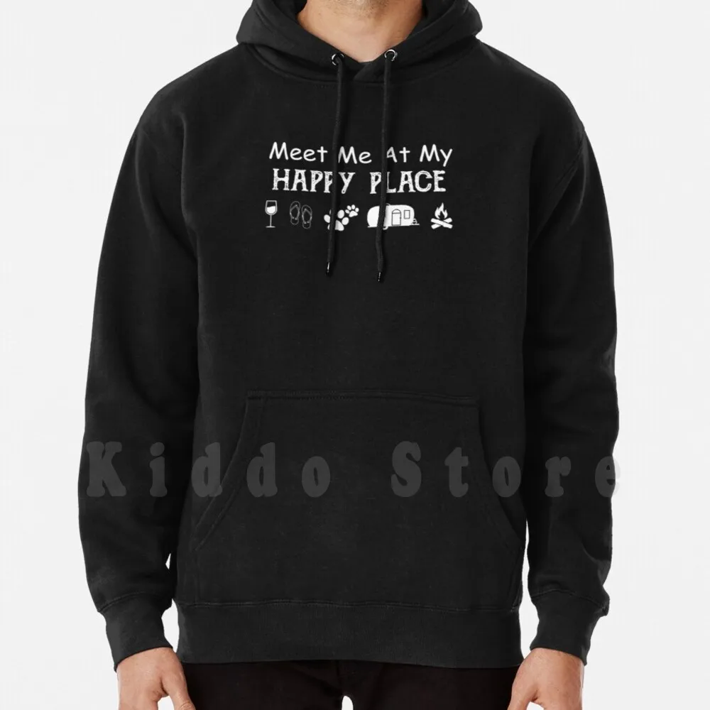 

Meet Me At My Happy Place Wine Flip-Flop Dog Camping hoodies long sleeve Funny Camping Sayings Happy Hiking Lover
