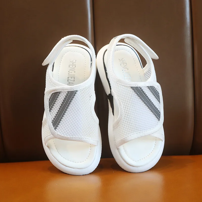 JUSTSL/сандалии для мальчиков и девочек; Новинка года; детские дышащие спортивные сандалии; модная детская пляжная обувь; Размеры 26-36 - Цвет: Белый