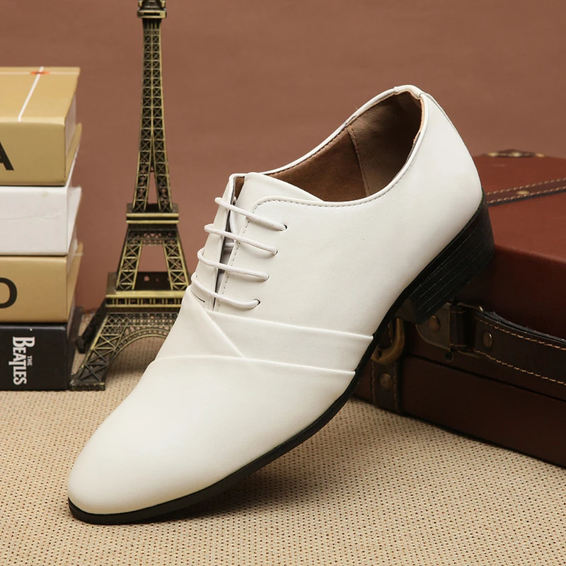 Mazefeng zapatos de cuero para hombre, calzado de vestir, con punta estrecha, color blanco, para primavera y otoño, formales| - AliExpress