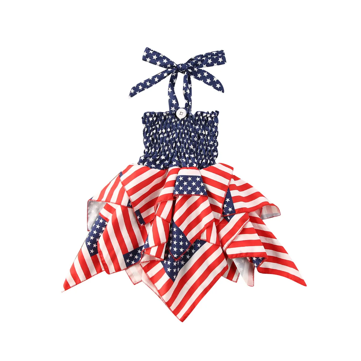 

AA 2020 Independence Day Girls Dress Print Halter Asymmetrical Dresses Kids Casual Sundress Girls Party Clothes