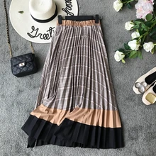 Весенняя и Осенняя новая клетчатая прошитая юбка женская клетчатая Повседневная плиссированная юбка G731