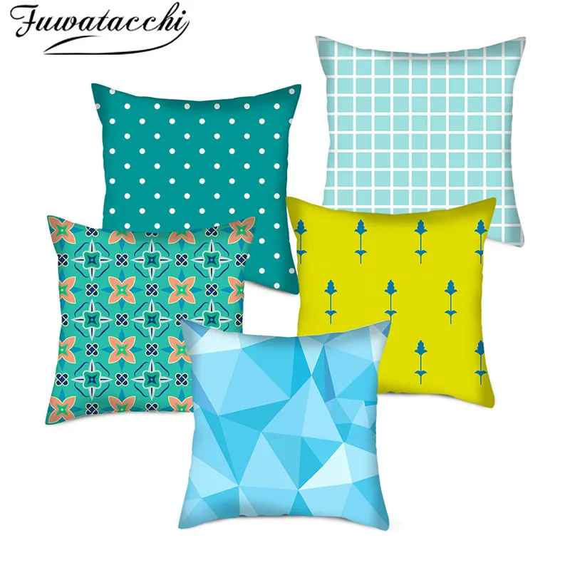 

Fuwatacchi Colorful Geometric Cushion Cover Plaid Dot Decorative Pillow Cover for Home Sofa Polyester Throw Pillowcases 45x45cm
