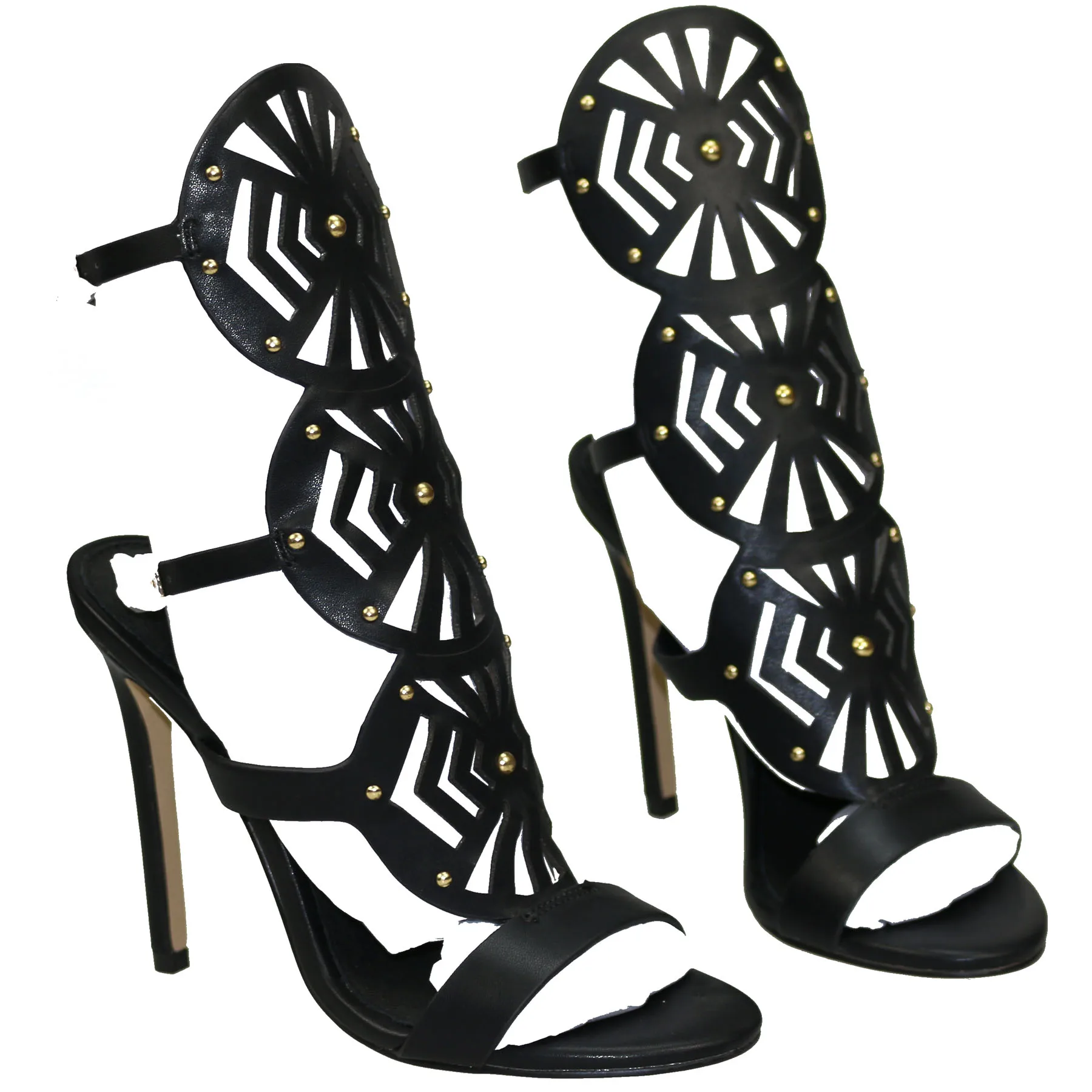 

Sexy Woman Spider Shape Cutout Sandals Rivets Studded Strap Buckled Thin High Heels Gladiator Open Toe Party Wedding Shoes