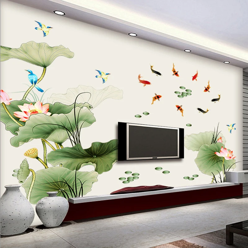 

DIY Large Lotus Leaves Flower Fish Living Room Home Decor Vinyl Wall Stickers Living Room Bedroom TV Decoration Wallpaper