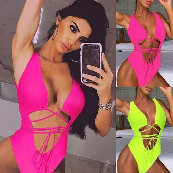 

Women Sexy Halter Solid Bikini Push-Up Pad 2020 Swimwear Bandage Femme Sling Summer Swimsuit Beachwear Bikinis Brazilian