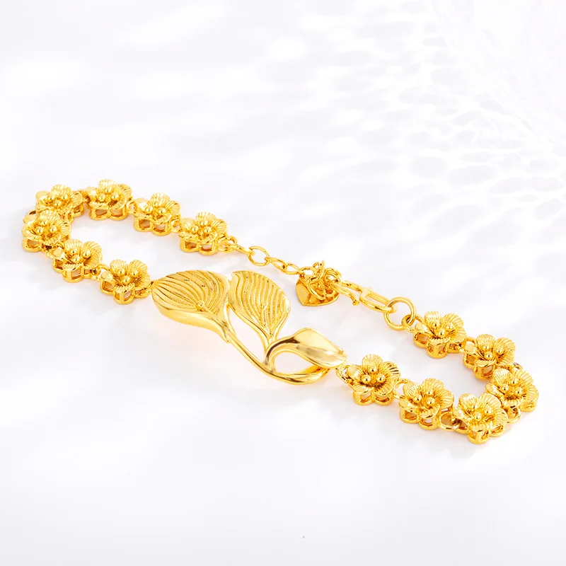 Fashion 14K Gold Bracelet for Women Wedding Engamgent Jewelry Delicate Petal Lotus Thailand Gold Bracelet Ornament Gift Female