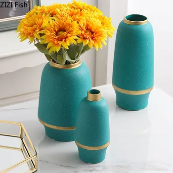 

EUROPEAN SIMPLICITY CERAMICS VASES GREEN GOLD-PLATED VASE ARTIFICIAL FLOWERS DRIED FLOWER FLORAL ARRANGEMENT HOME DECORATION