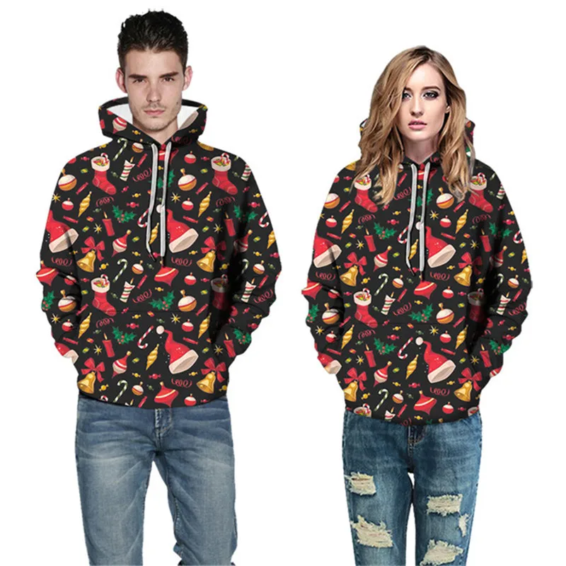 

Christmas 3D Print Couple Hoodies Mens Autumn Designer Long Sleeve Pullover Homme Clothing Fashion Style Casual Apparel