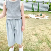 Г. Новая Стильная летняя одежда в Корейском стиле для девочек; детские складные капри; детские свободные штаны