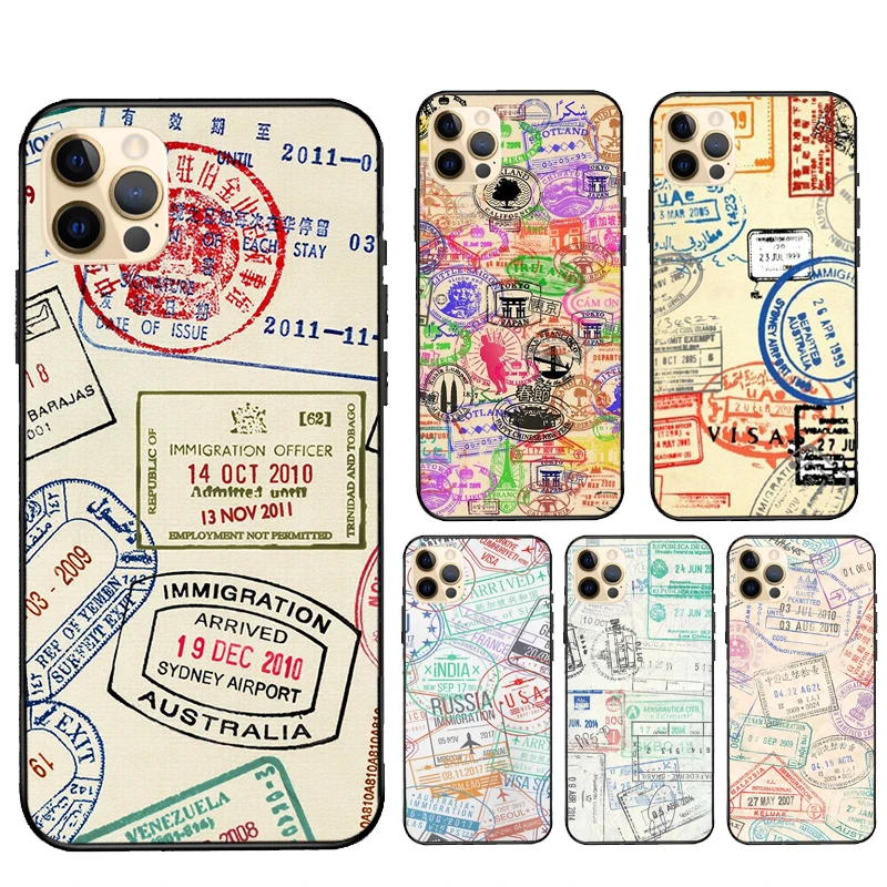 Retro Post Card Passport Stamps Case For Iphone 13 11 Pro Max 12 Mini Coque For Iphone Xr X Xs Max Se 6s 7 8 Plus Phone Case Covers Aliexpress