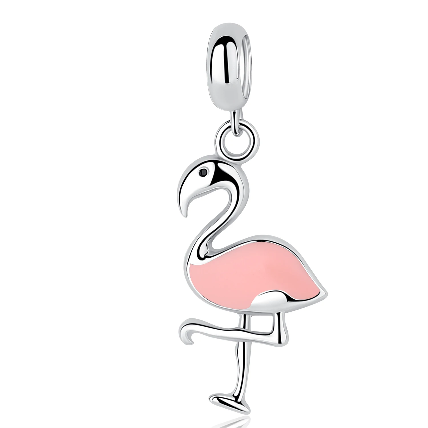 Бусины из стерлингового серебра 925 очаровательные милые животные Дельфин Подвески Кролик Бусины Подходят Pandora браслет для женщин Изготовление ювелирных изделий - Цвет: Flamingo
