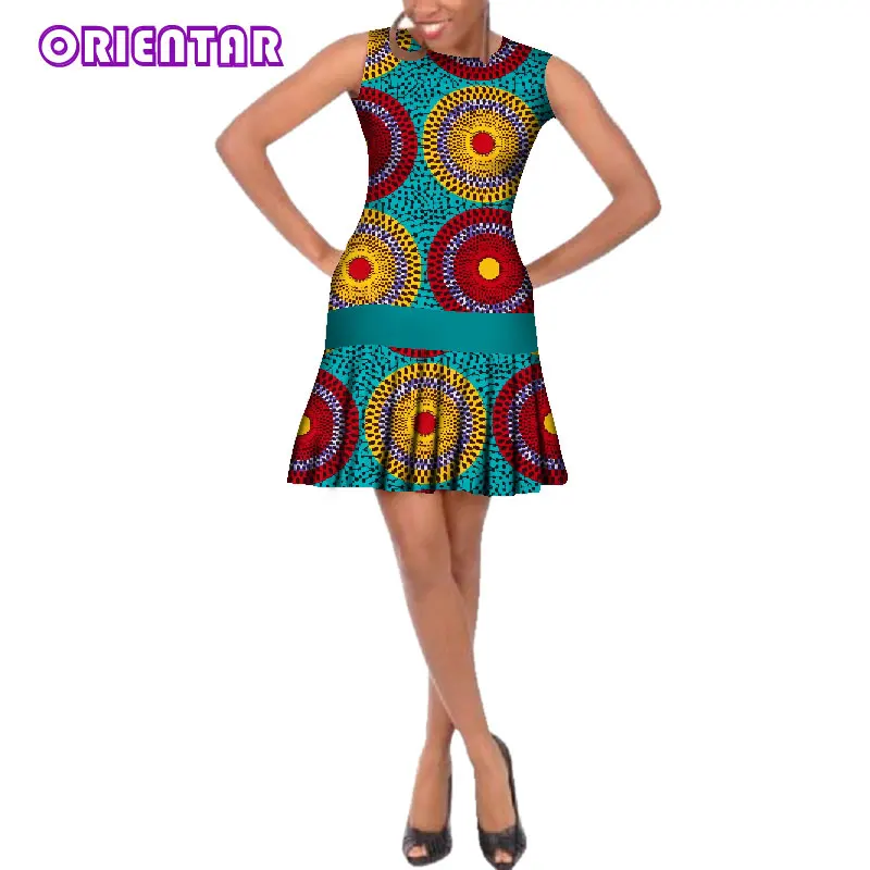 Simple Women African Dress Bazin Riche Draped Midi Dresses African Clothes Dashiki African Print Cotton Sleeveless Dress WY256