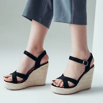 

Doratasia 2020 Dropship High Heels Big Size 43 Wedges Shoes Women Leisure Straw Platform Summer ankle-strap Sandals Woman