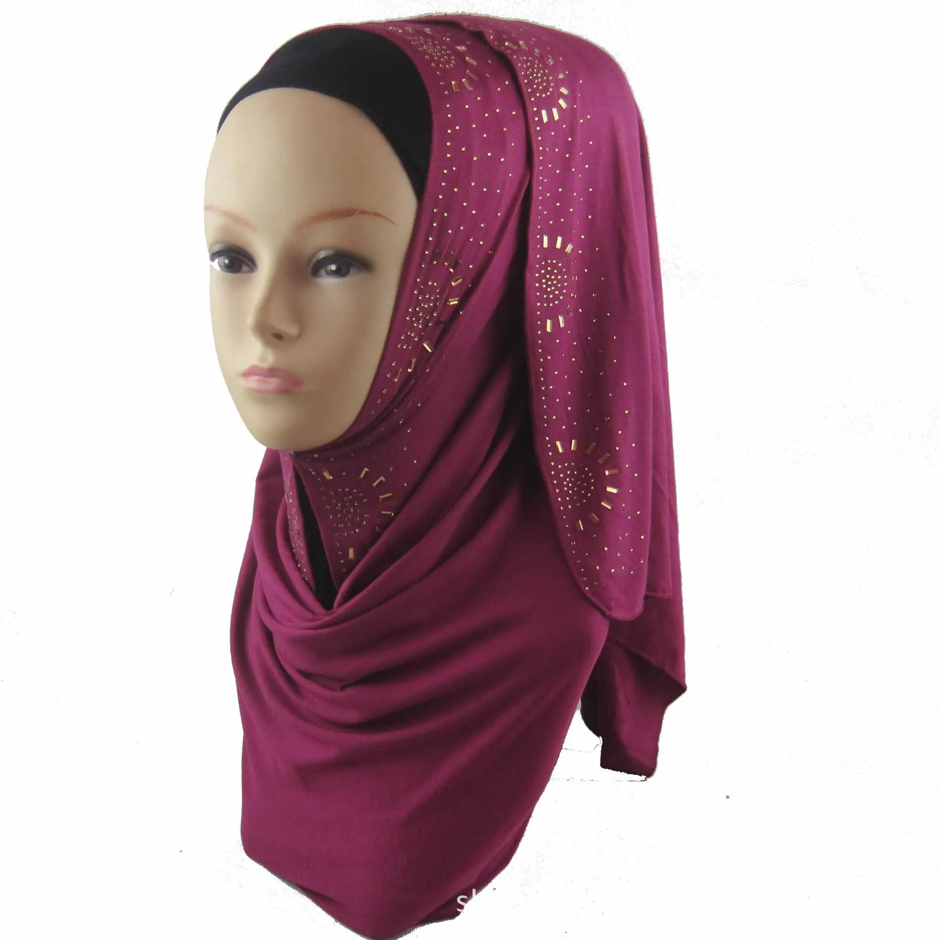 Foreign Trade Export Europe And America Hot Selling Muslim Jersey Rhinestone Scarf Sun Flower-Shaped Hot Drilling Headscarf Shaw