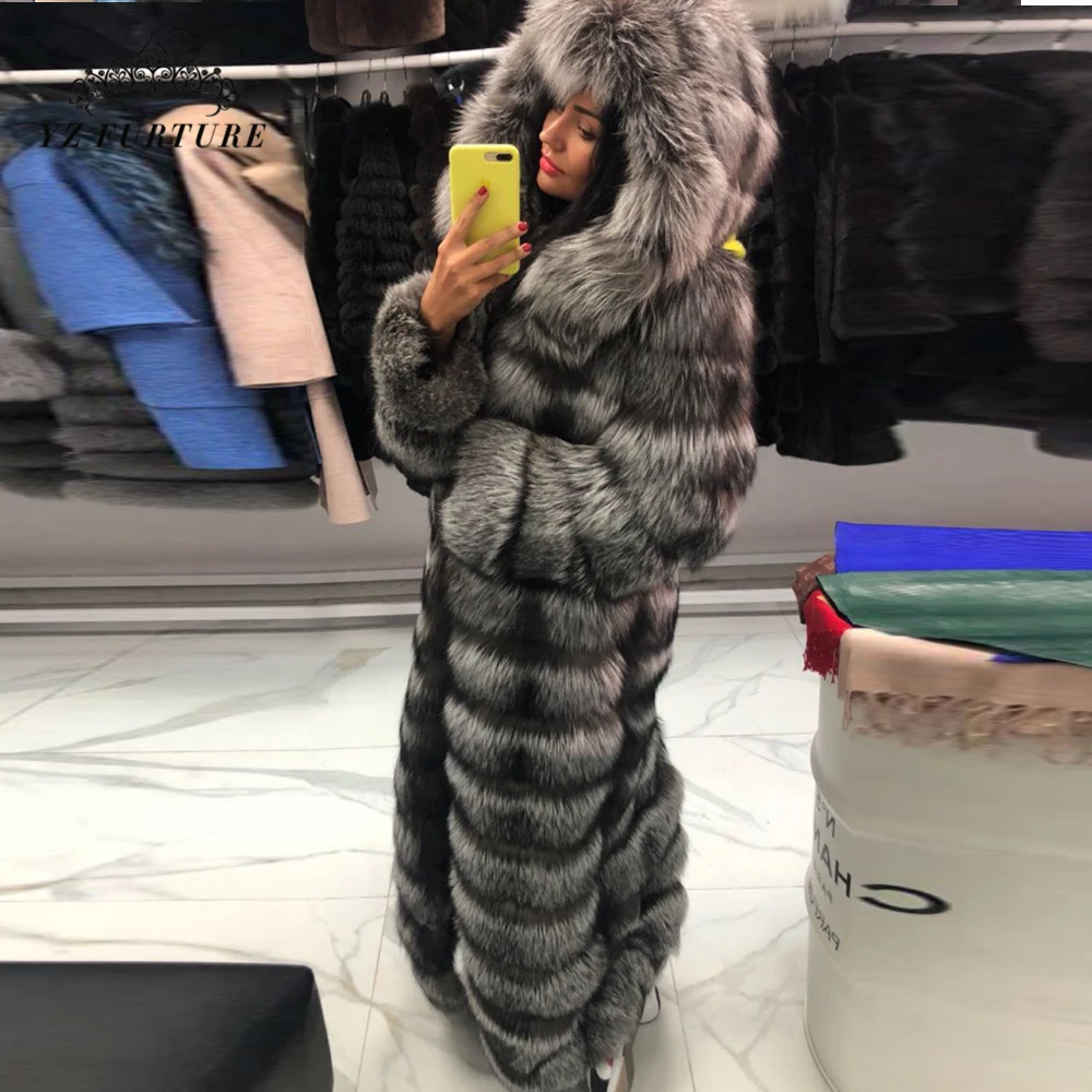

2019 Real Fox Fur Coat Hood Winter Fur Jacket Outerwear Natural Fox Fur Coats for Women Real Jacket Thicken Warm Women Fur Coat